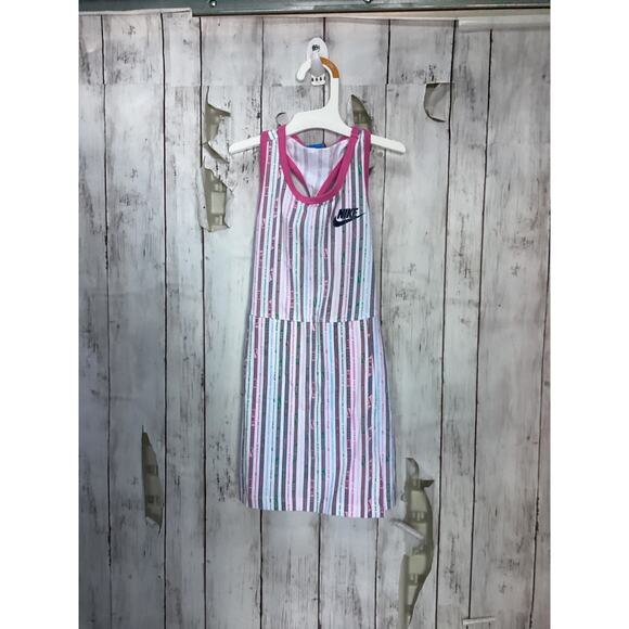 Nike Other - Nike Little Girls Happy Camper Sleeveless Dress Size 4T White/Pink/Gray Striped